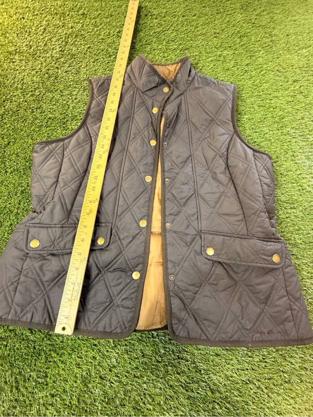 Eddie Bauer Quilted Vest in Dark Brown with Tan Lining